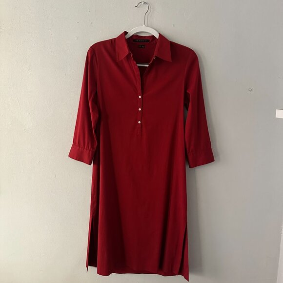 Theory Red Button Front Shirt Dress — Size M, Classic Minimalist Style - Picture 2 of 7
